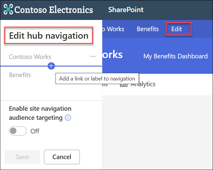 view of how to edit hub navigation